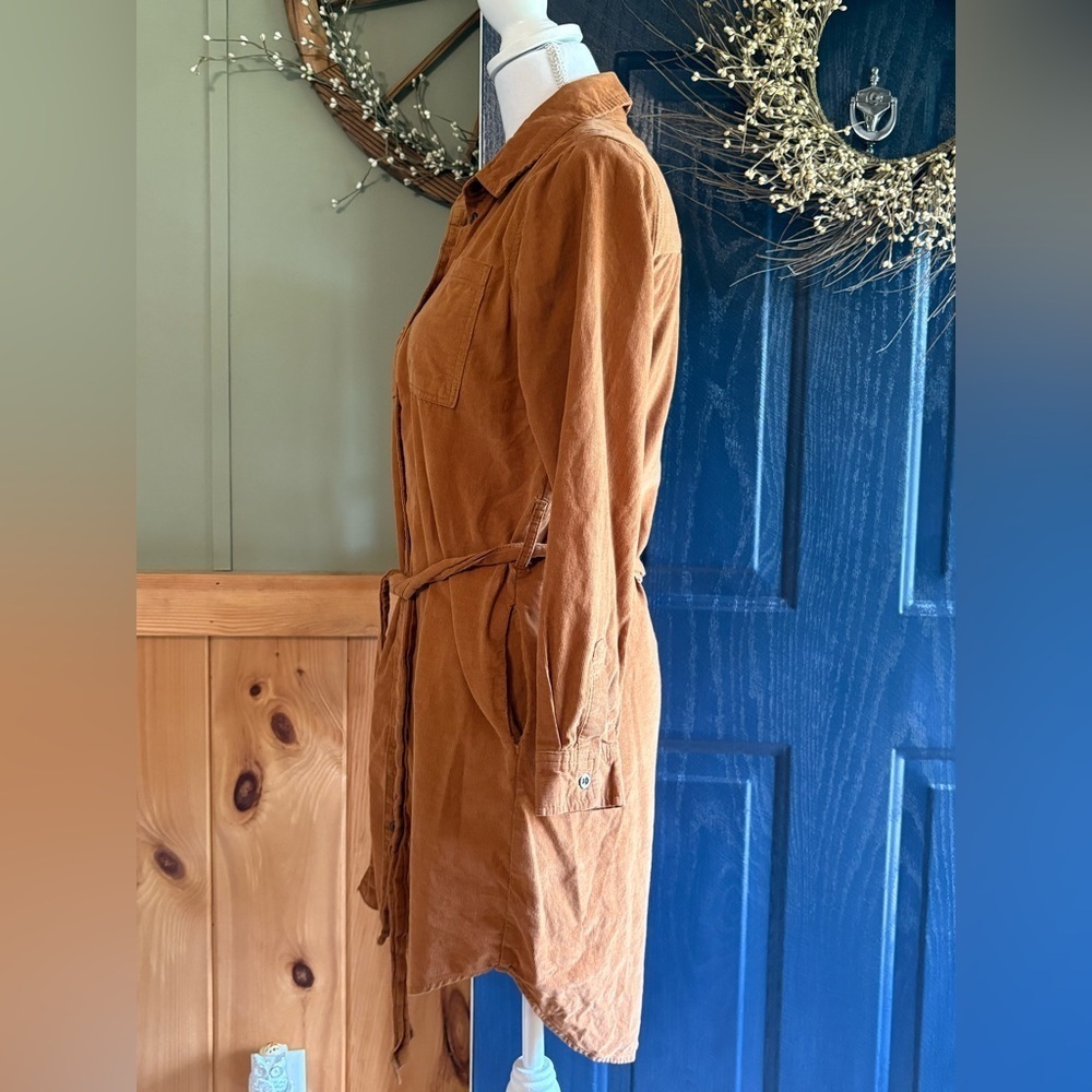 Lucky Brand Corduroy Brown Button-Up Belted Dress w/Pockets size XS - Picture 13 of 15